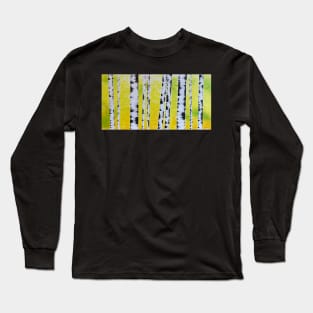 Black and White Birch Trees with Yellow Green Background Long Sleeve T-Shirt